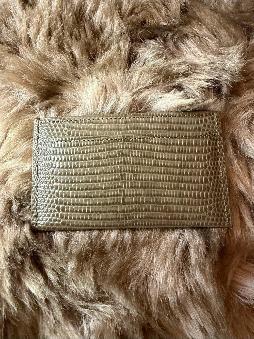 Chanel Embossed Lizard Cardholder in Khaki and Gold hardware